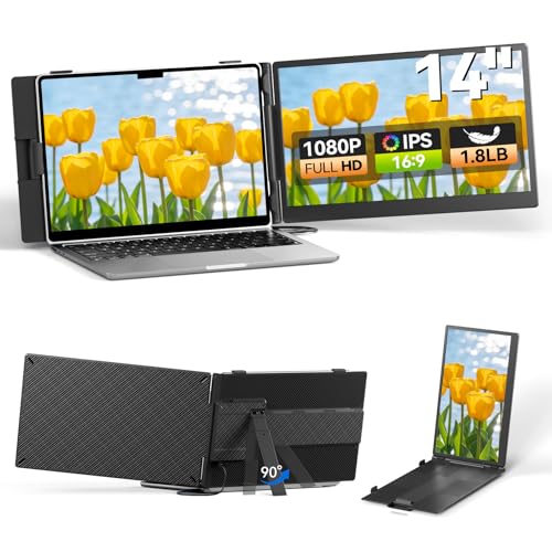Laptop Screen Extender 14", FHD 1080P Portable Monitor for Laptop, Light Monitor Extender Plug&Play, IPS Display Computer Monitor for Laptop 13-17” (Screen Length: 11.81"-16.14") for Travel Work - color: Black