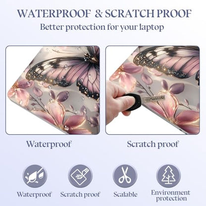 Universal Laptop Skin Sticker Decal,15.6 Inch Laptop Vinyl Cover for 13" 14" 15.6" Laptop,Scratch-Resistant Waterproof Protector Wrap,Reusable with Wrist Pads,Lilac Gilded Butterfly - color: Lilac Gilded Butterfly