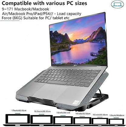 Laptop Cooling Pad, Cooler Pad Chill Mat 2 Quiet Fans LED Lights and 2 USB Ports 5 Height & with Adjustable Speed Mounts Metal Mesh Design, for 9"-17" Laptops（Silver） - color: Silver