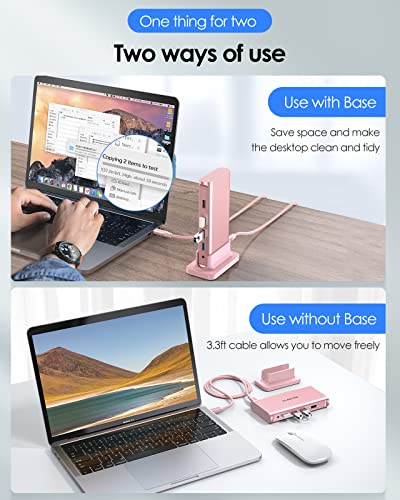 LENTION USB C Docking Station with 100W PD, 4K HDMI, Gigabit Ethernet, USB 3.0/2.0, Aux Adapter for 2026-2016 MacBook Pro, 2026-2018 Mac Air/Surface/Steam Deck, More, Stable Driver Certified - color: Rose Gold