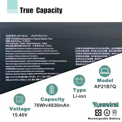 AP21B7Q Laptop Battery Replacement for Acer Predator Triton 300 SE PT314 51S 51NZ 52ML, for Swift Edge SFX16-61G Swift X 14 SFX14-71G Swift X SFX14-71G 52ZX 5911 74EQ Series 76Wh 4930mAh - size: 10.23*3.15*0.39inch AP21B7Q