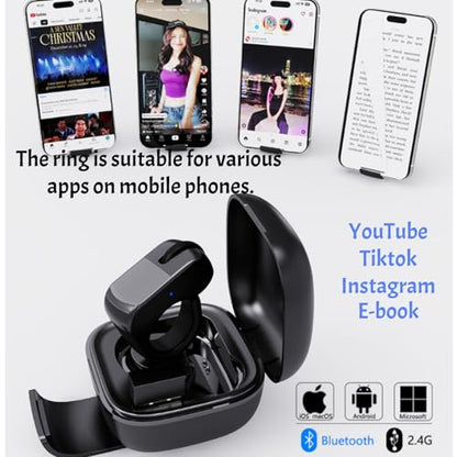 Scrolling Ring,Mini Air Finger Ring Mouse with Touchpad,Bluetooth/2.4G Wireless Rechargeable Finger Scroller for iPhone/Android/PC/Tablet,Remote Control with Charging Case for Tiktok/Camera/Video