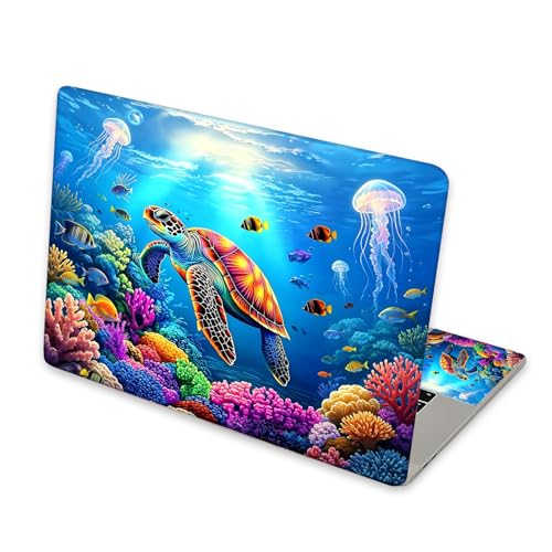 Universal Laptop Skin Sticker for 12/13/14/15.6 Inch Laptops, Reusable Vinyl Laptop Decal Protective Cover, Waterproof Scratch Resistant Notebook Skin with 2 Wrist Pads,Colorful Sea Turtle - color: Colorful Sea Turtle