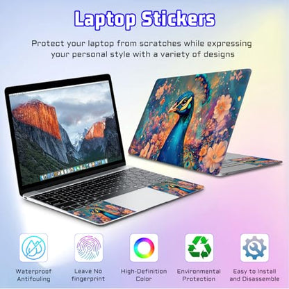 Universal Laptop Skin Sticker Decal, Compatible with MacBook HP Dell Lenovo 12"-15.6", Reusable Vinyl Notebook Cover 3PCS Set, High-Recognition Film-Floral Peacock Art - color: Floral Peacock Art