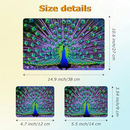 Universal Laptop Skin Sticker with 2 Wrist Pad Decals, 3-Piece Removable Vinyl Laptop Cover, Peacocks Waterproof Anti-Scratch, Easy-Trim Fit for 13.3" 14" 15.6" Laptops - color: Peacocks