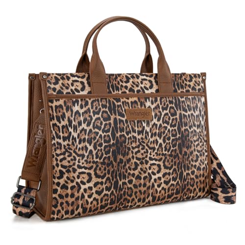 Wrangler Laptop Bag for Women 15.6 Inch Vintage Work Tote Bag for Business Briefcase Handbag with Adjustable Shoulder Strap - color: Leopard Print