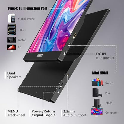 Laptop Screen Extender, 15.6" IPS FHD 1080P Laptop Monitor Extender USBC HDMI Dual Speakers Portable Monitor for PC/Mac/Phone/PS5/PS4/Xbox/Switch, HDR Gaming Monitor with Cover Stand