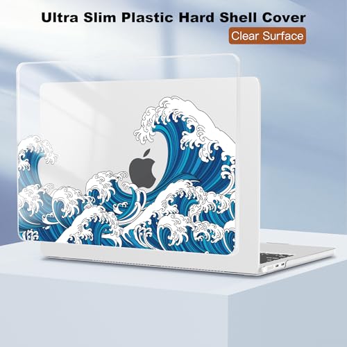 CISSOOK Compatible with MacBook Air 13.6 inch Case M2 M3 M4 M5 Ocean | A3449 A3240 A3113 A2681, 5in1 Set Hard Shell Case Keyboard Cover for MacBook Air 13 inch 2022 - 2026, Great Wave - color: Air13.6inch-Great Wave