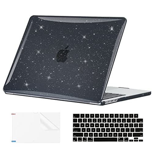 EooCoo Case for MacBook Air 15 inch M5 M4 M3 M2 2026-2023, Sparkly Black | Easy to Install, Sturdy, Plastic Hard Shell Case & Keyboard Cover & Screen Protector, Model: A3448 A3241 A3114 A2941 - color: Sparkly Black
