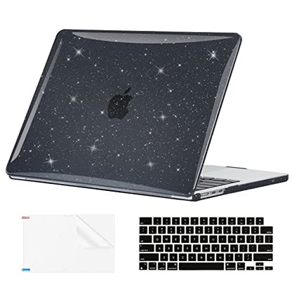 EooCoo Case for MacBook Air 15 inch M5 M4 M3 M2 2026-2023, Sparkly Black | Easy to Install, Sturdy, Plastic Hard Shell Case & Keyboard Cover & Screen Protector, Model: A3448 A3241 A3114 A2941 - color: Sparkly Black