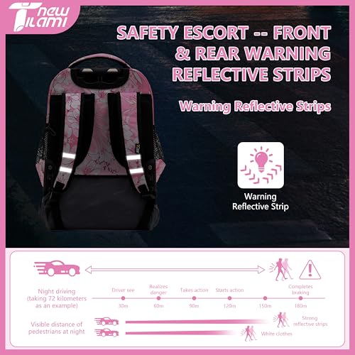 NEW TILAMI 18 Inch Rolling Backpack with Lunch Bag for Girls Boys School | 6-Wheel Stair-Climbing Girls Boys Carry-on Suitcase Water-Resistant Adjustable Trolley Handle Wheels School Travel Camping - color: Pink Flowers