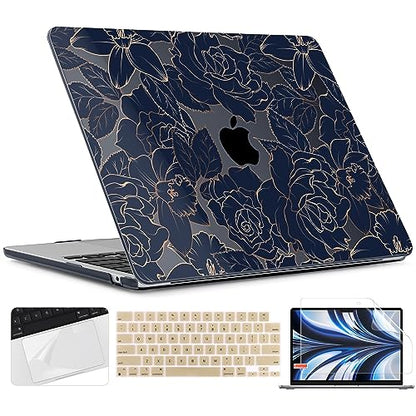 TWOLSKOO for MacBook Air 13 inch Case M5 2026 M4 2025 M3 M2 2024-2022 A3449 A3240 A3113 A2681, Plastic Hard Shell & Keyboard Cover & Screen Film for MacBook Air 13.6 inch Case, Elegant Roses - color: Elegant Roses X822