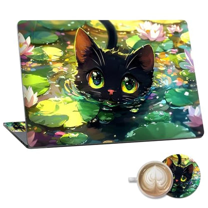 Laptop Skin Sticker Decal 15.6 Inch,12 13 13.3 14 15 15.6 in Laptop Netbook Skins for Notebook,Art Decal Removable Waterproof Scratch Resistant,Universal Vinyl Cover,Cute Cat Lotus - color: Cute Cat Lotus