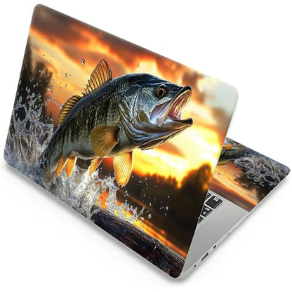 Universal Laptop Skin, DIY Cut-to-Fit Vinyl Cover Compatible with HP, Dell, Lenovo, Mac (13.3" to 15.6"), Anti-Scratch, No Residue & Bubble-Free Protective Decal Sticker, Bass Fishing Sunset - color: Bass Fishing Sunset