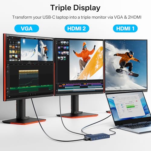 ACASIS USB C Docking Station Dual HDMI Monitor,14 in 1 Laptop Docking Station 3 Monitors, 2 * 4K HDMI+1080p VGA+100W PD+Ethernet+5*USB 3.1+SD/TF+Audio Adapter, USB C Hub for Dell/Lenovo/HP/ThinkPad - color: Grey