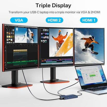 ACASIS USB C Docking Station Dual HDMI Monitor,14 in 1 Laptop Docking Station 3 Monitors, 2 * 4K HDMI+1080p VGA+100W PD+Ethernet+5*USB 3.1+SD/TF+Audio Adapter, USB C Hub for Dell/Lenovo/HP/ThinkPad - color: Grey
