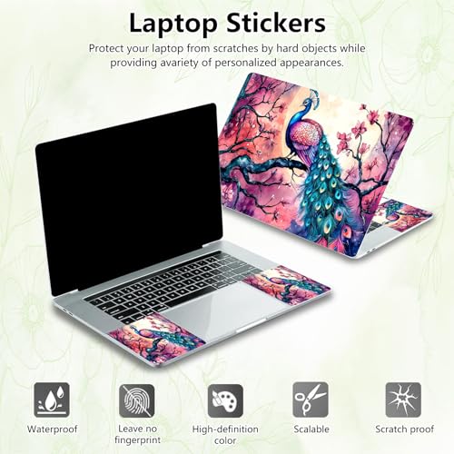 Laptop Skin Sticker Decal, Universal Reusable Vinyl Laptop Cover for 12" 13" 13.3" 14" 15" 15.4" 15.6" Notebook PC, Waterproof Scratch-Resistant with 2 Wrist Pads, Easy to Apply & Remove,Art Peacock - color: Art Peacock