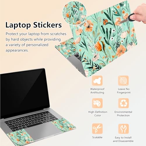 Laptop Skin Sticker Decal 15.6 Inch,12 13 13.3 14 15 15.6 in Laptop Netbook Skins for Notebook,Art Decal Removable Waterproof Scratch Resistant,Universal Vinyl Cover,Flower Plant Green - color: Flower Plant Green