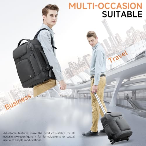 Backpack for Men, Anti Theft Convertible Laptop Backpack with Wheels,50L Rfid Personal Item Wheeled Backpack for Travel Business Work, Black - color: Black-513