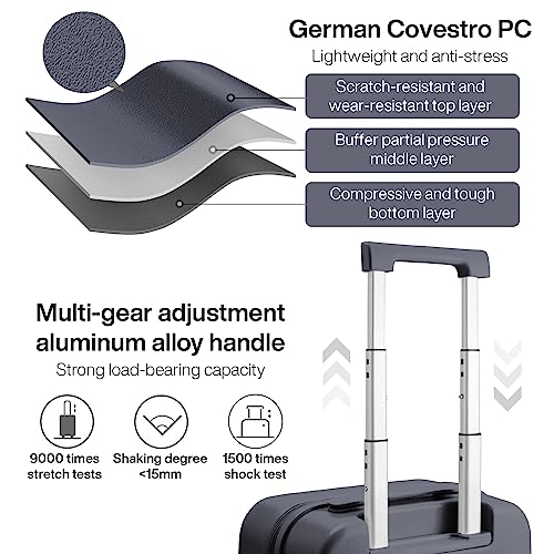 mixi Carry on Luggage, 20'' Suitcase Spinner Wheels Luggage Hardshell Lightweight Rolling Suitcases PC with Cover & TSA Lock for Business Travel, Rock Gray - color: Rock Gray, size: 20in Carry on