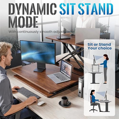 Standing Desk Converter, 25.16" × 15.75" Height Adjustable Laptop Stand for Desk, Sit Stand Monitor Stand, No Assembly Required for Home and Office Use (Natural Wood) - color: Natural Wood