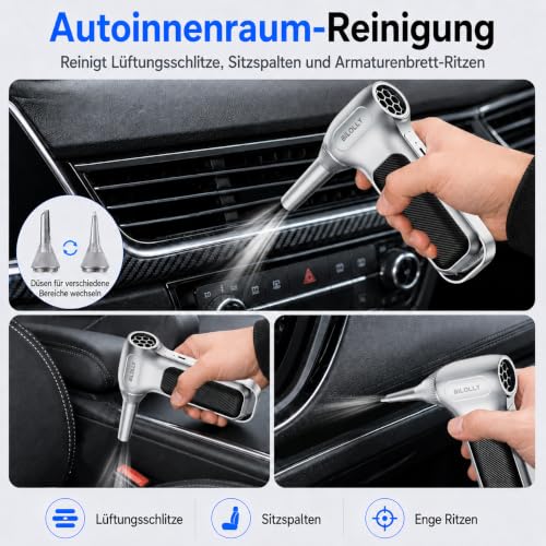 BiLOLLY Compressed Air Duster, 130000RPM Electric Air Duster, Cordless Rechargeable Air Blower, Turbo Fan Mini Blower, Violent Fan with 5 Nozzles for Keyboard, Computer, Laptop, Car & Home
