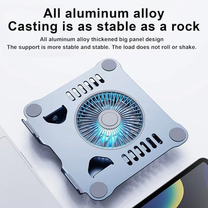 Laptop Cooler Cooling Pad Stand - Slim Ergonimic Laptop Stand for Desk, 3 Speed Cooling Fan Adjustable Height Laptop Cooling Stand for MacBook 11-15.6 Inch, Blue & Gray
