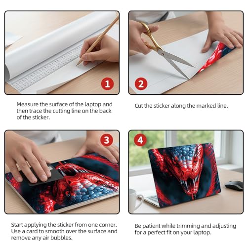Universal Laptop Skin Sticker Decal, 12"-15.6" Aesthetic Vinyl Wrap, Red Snake Head Striking Waterproof Notebook Cover Art Protector for MacBook HP Dell Lenovo, Fits 13" 14" 15" 15.6" - color: Red Snake Head Striking