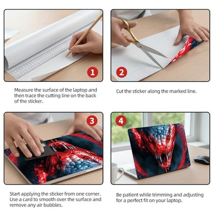 Universal Laptop Skin Sticker Decal, 12"-15.6" Aesthetic Vinyl Wrap, Red Snake Head Striking Waterproof Notebook Cover Art Protector for MacBook HP Dell Lenovo, Fits 13" 14" 15" 15.6" - color: Red Snake Head Striking