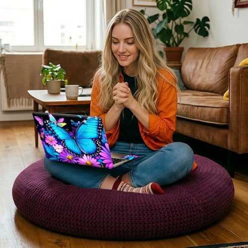 Neon Butterfly Purple Bloom Universal Laptop Skin Sticker 3PCS, Protective Decal Trim-to-Fit 11.6" 13.3" 14" 15.6" Laptop Vinyl Cover, Removable Anti-Scratch Computer Decal Protector - color: Neon Butterfly Purple Bloom