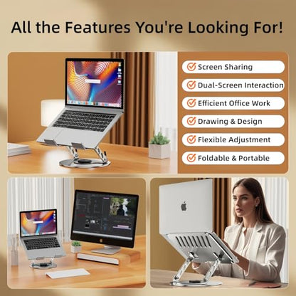 360° Rotatable Height-Adjustable All-Metal Dual-Bar Laptop Stand, Anti-Slip Heat-Dissipating for MacBook Pro/Air (10-17"), Tablet, Gaming, Office, Home, Drawing - Gray - color: C. Extra Large 2-Tier, Gray