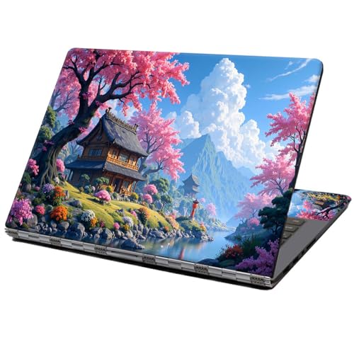 Laptop Skin Sticker Decal 12" 13" 13.3" 14" 15" 15.6",Waterproof Scratch Resistant Vinyl,Reusable Easy to Apply,for MacBook HP Dell Notebooks Netbooks Laptop,2 Wrist Pads,Cherry Blossom House - color: Cherry Blossom House