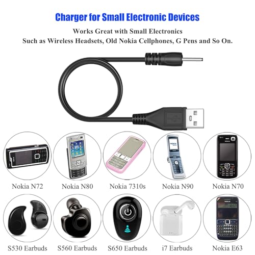 2pcs USB DC Charger Charge Charging Cable for Mini S530 Smallest Invisible Wireless Bluetooth Earbuds Earphones Headphones Headset and Bluetooth Shower Speaker - color: Black - 2pcs