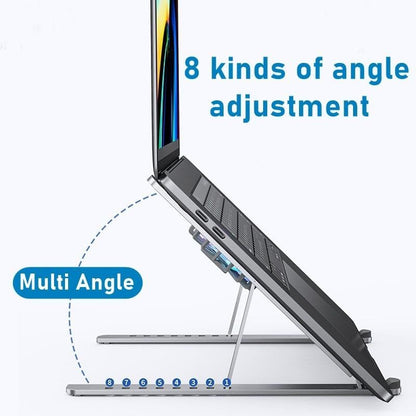 Adjustable Laptop Cooling Pad with Dual RGB LED Fans, Silver Aluminum Stand, USB Powered, Height Adjustable Ergonomic Design