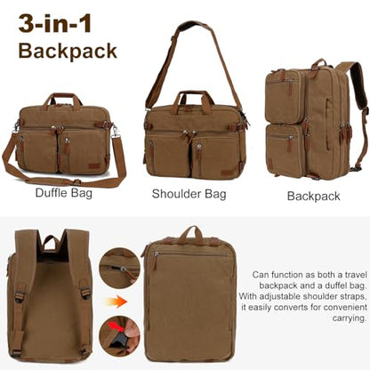 Koolehaoda 3 in 1 Convertible Briefcase Backpack 17.3 inch Laptop Backpack Case Messenger Bag for Men, Multi-Functional Computer Bag for Travel Bussiness Men Women (Coffee) - color: Coffee