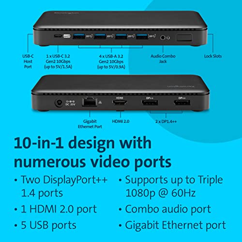 Kensington Triple Display USB-C Docking Station with 100W PD for Dell, HP, Lenovo, Acer, ASUS, Razer, Surface (Black) | 100W power delivery, compatible with Dell, HP, Lenovo, Acer, ASUS, Razer, Surface laptops - style: USB-C Triple Display 100W