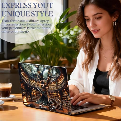 Universal Laptop Skin Sticker Decal,15.6 Inch Laptop Vinyl Cover for 13" 14" 15.6" Laptop,Scratch-Resistant Waterproof Protector Wrap,Reusable with Wrist Pads,Enchanted Tree Library - color: Enchanted Tree Library