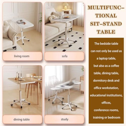 Height Adjustable Compact Laptop Desk, Pneumatic Sit Stand Table, Mobile Standing Desk with 5 Wheels, Portable Spacious Sofa Side Table, Easy to Install(A) - color: A