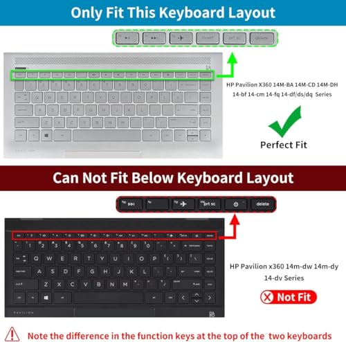 Keyboard Cover with Large Letters for HP Pavilion x360 14 /HP 14 Laptop 14-dq 14-fq 14-ba/bf/cm/ce/cf/df/dk/ds 14-dq0040nr 14-dq0052dx 14-dq0762dx dq0760dx/dq0030nr 14-fq1025nr 14-fq0033dx -Black - color: Black(Large Letters)