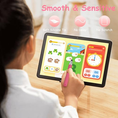 4 Pack Kid-Friendly Pens for Touch Screens, Stylus Pens Compatible with Kindle, iPad, iPhone, Tablets (Pink+Rose Pink+Yellow+Blue) - color: Pink+Rose Pink+Yellow+Blue