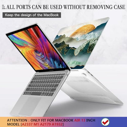 CISSOOK Compatible with MacBook Air 13 inch Case 2021 2020 2019 2018 | A2337 A2179 A1932, 4in1 Set Hard Shell Case Keyboard Cover Screen Protector for MacBook Air 13 inch M1, Mountain - color: Green golden mountains by sunset