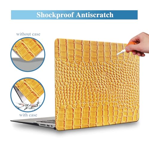 Crocodile Case for MacBook Air 13 inch 2026 M5, 2022-2025 M4/M3/M2 | Model A3449 A3240 A3113 A2681, Texture Crocodile Aligator Skin Snakeskin PU Leather Hardshell Case & Keyboard Cover, Yellow - color: # Shiny Yellow Crocodile