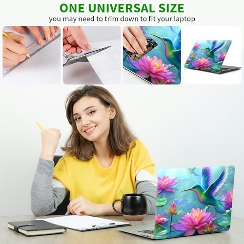 Laptop Skin Sticker Decal, Universal Protective Cover Fit 12 13 14 15.6 Inch Notebook, Reusable Water-Resistant Vinyl Decal w/ 2 Wrist Pads for Business Travel Office, Lotus Leaf Hummingbird - color: Lotus Leaf Hummingbird
