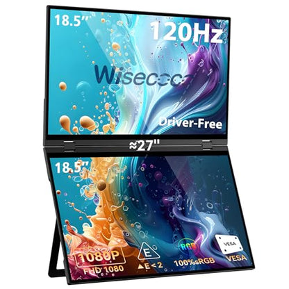 wisecoco 18.5'' 120Hz FHD 1080P Dual Triple Portable Monitor IPS USB-C HDMI HDR Secondary Display Foldable Laptop PC Gaming Monitor 100% sRGB Windows Mac Android Plug&Play Flip S8