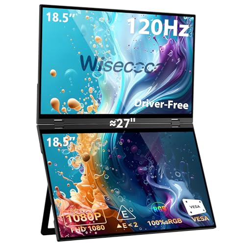 wisecoco 18.5'' 120Hz FHD 1080P Dual Triple Portable Monitor IPS USB-C HDMI HDR Secondary Display Foldable Laptop PC Gaming Monitor 100% sRGB Windows Mac Android Plug&Play Flip S8