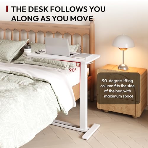 SANODESK Mobile Standing Desk with Hidden Wheels,Pneumatic Laptop Desk Rolling Computer Cart Movable Height Adjustable Small Sit Stand Desk for Home Office(27.6" W x 15.7" D, White) - color: White, size: 28x16