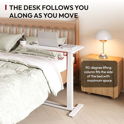 SANODESK Mobile Standing Desk with Hidden Wheels,Pneumatic Laptop Desk Rolling Computer Cart Movable Height Adjustable Small Sit Stand Desk for Home Office(27.6" W x 15.7" D, White) - color: White, size: 28x16