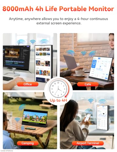 17.3" 2.5K Wireless Portable Travel Monitor, Support AirPlay Miracast | 2560×1440P USB-C HDMI External Computer Monitor, 2nd Screen for Laptop MacBook PC Phone Tablet, w/Built-in Battery(3- 4H) - size: 17.3-inch