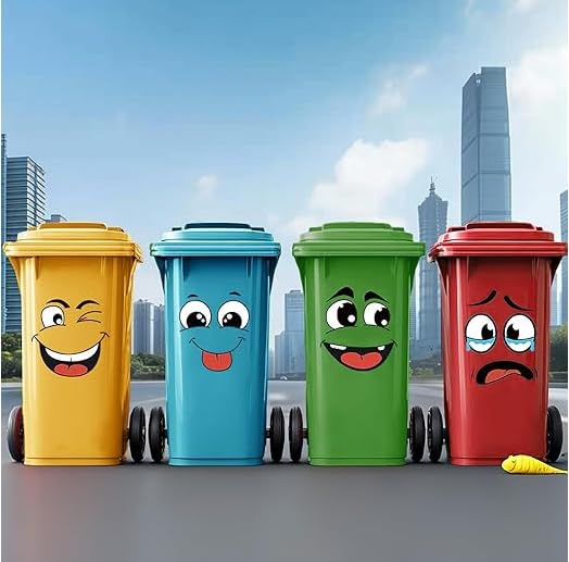 8Pcs Funny Trash Can Stickers, 4 Sheets Cartoon Face Decals, Self-Adhesive Waterproof Decorative Stickers for Trash Can, Toilet and Refrigerator