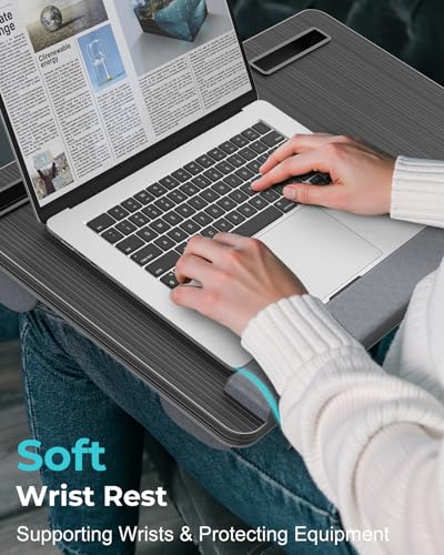 Potuopy 2 Pack Lap Desk Bundle, Adjustable Foldable Tray with Drawer & Cushioned Lap Pad with Wrist Pad Fits 17" Laptop (Grey & Black)